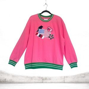 Simply Southern Women’s Pink Sweatshirt with USA Flag and Star Patches Size L